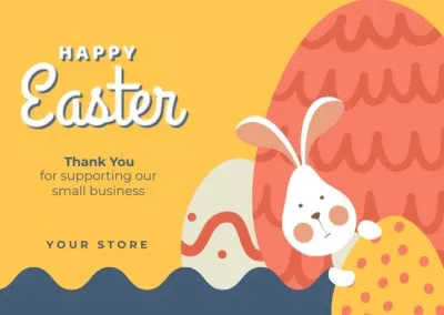 Thank You Message with Easter Bunny and Painted Eggs Easter Cards