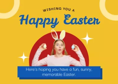 Easter Holiday Greeting with Teen Girl in Bunny Ears with Easter Eggs Easter Cards