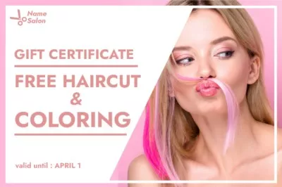 Offer of Free Haircut and Coloring in Beauty Salon Gift Certificate