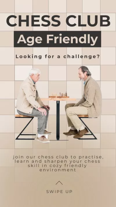 Age-friendly Chess Club Promotion In Beige Instagram Stories