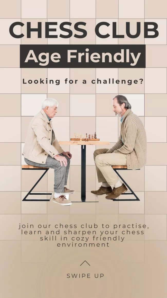 Age-friendly Chess Club Promotion In Beige