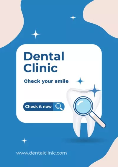 Dental Clinic Ad with Illustration of Tooth on Blue Pharmacy Posters
