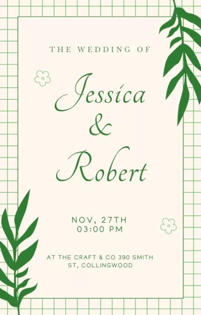 Wedding Invitation Card with Green Leaves Wedding Invitations