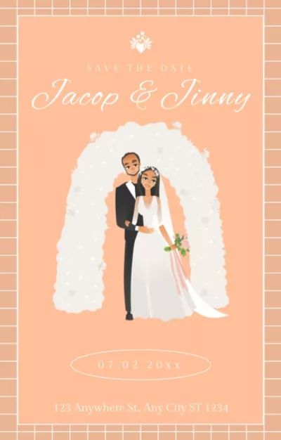 Wedding Invitation with Cartoon Bride and Groom Bridal Shower Invitations