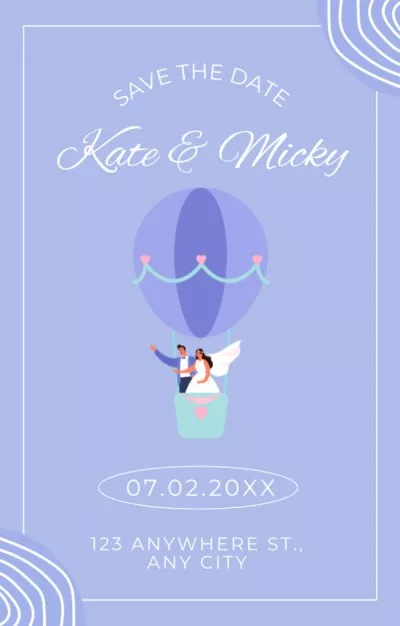Illustration of Bride and Groom in Hot Air Balloon Engagement Invitations