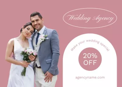 Wedding Agency Special Offer with Happy Married Couple Love Cards