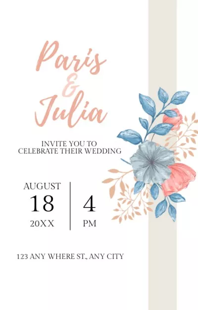 Elegant Wedding Announcement with Flowers Illustration Bridal Shower Invitations