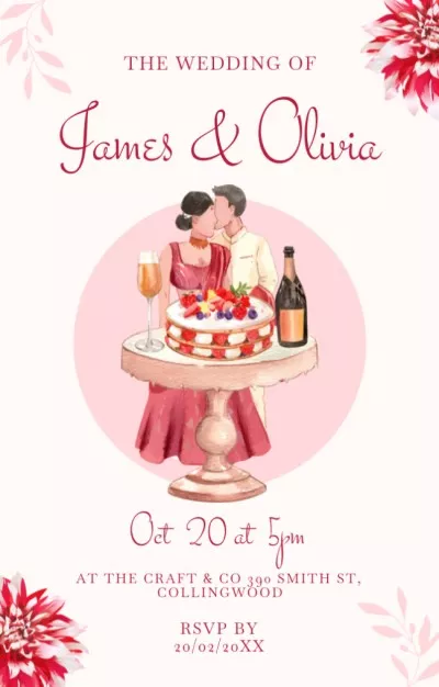 Wedding Ceremony Announcement with Happy Couple Illustration Bridal Shower Invitations