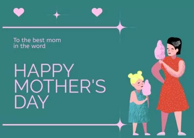 Cute Illustration and Greeting on Mother's Day Thanksgiving Cards
