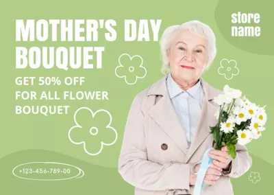 Elder Woman with Tender Flowers on Mother's Day