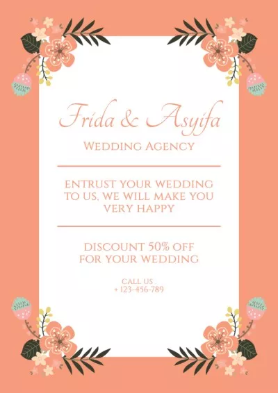 Wedding Agency Ad with Floral Illustration Vintage Posters