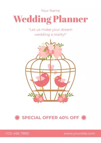 Wedding Planner Offer with Birds in Cage Vintage Posters