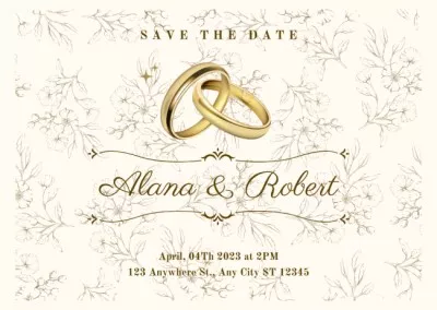 Save the Date Wedding Announcement with Golden Rings Save the Date Cards