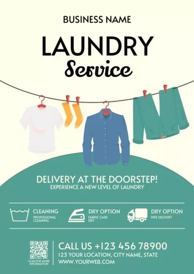 Modern Laundry Service Offer Hand Washing Posters