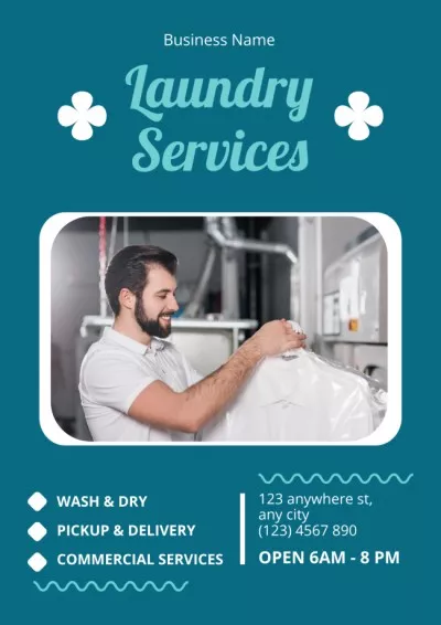 Laundry Service Offer with Young Man Hand Washing Posters