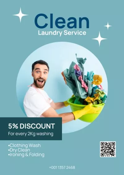 Laundry Service Offer with Young Man Hand Washing Posters