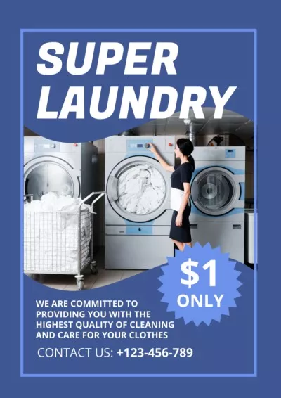 Super Laundry Service Offer Hand Washing Posters