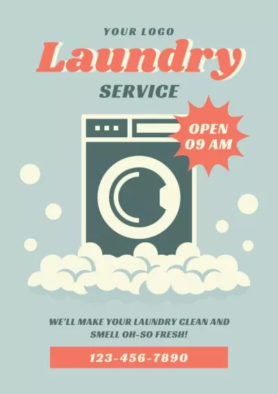 Offer of Laundry Service with Washing Machine Hand Washing Posters