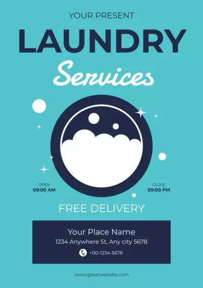 Laundry Service Offer on Blue Hand Washing Posters