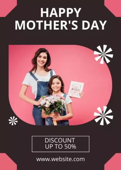 Mom and Daughter with Beautiful Bouquet on Mother's Day Flyers
