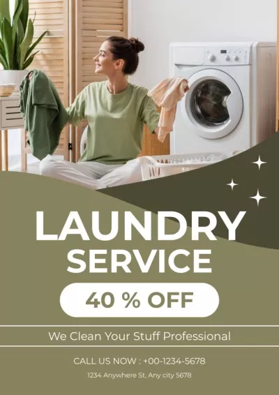 Discount Offer for Laundry Services with Woman Hand Washing Posters