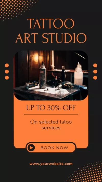 Tattoo Art Studio With Discount For Services Instagram Stories