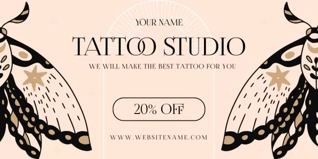 Illustrated Butterflies And Tattoo Studio With Discount