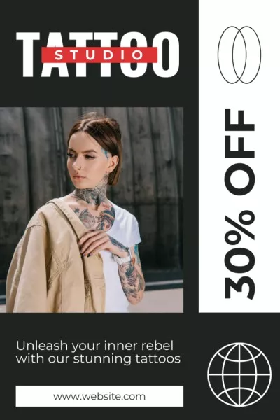 Tattoo Studio Service Offer with Discount And Slogan Pinterest Graphics