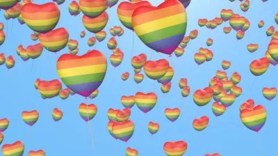 Rainbow Heart Shape Balloons for Pride Zoom Background