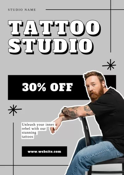 Professional Tattoo Studio With Discount In Gray Art Posters