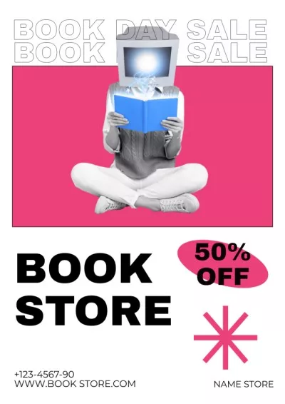 Pink Postmodernist Ad of Book Store Classroom Posters