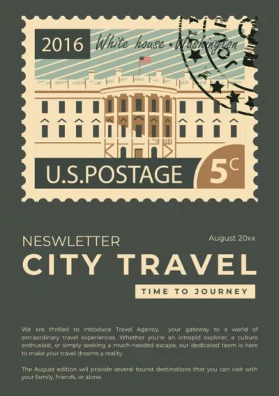 Travel Agency's News with Vintage Postal Stamp Newsletter Maker