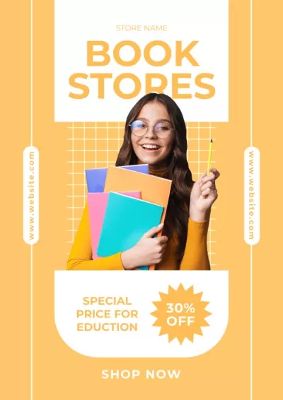 Happy Schoolgirl on Book Store Ad Student council Posters