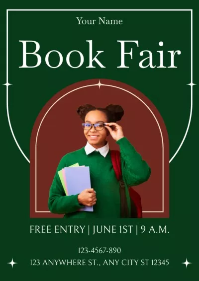 Smart African American Schoolgirl on Book Fair Ad School Posters