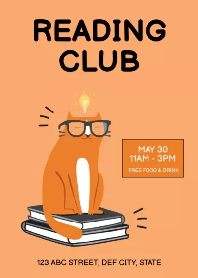 Reading Club Announcement with Cute Smart Cat Club Flyers