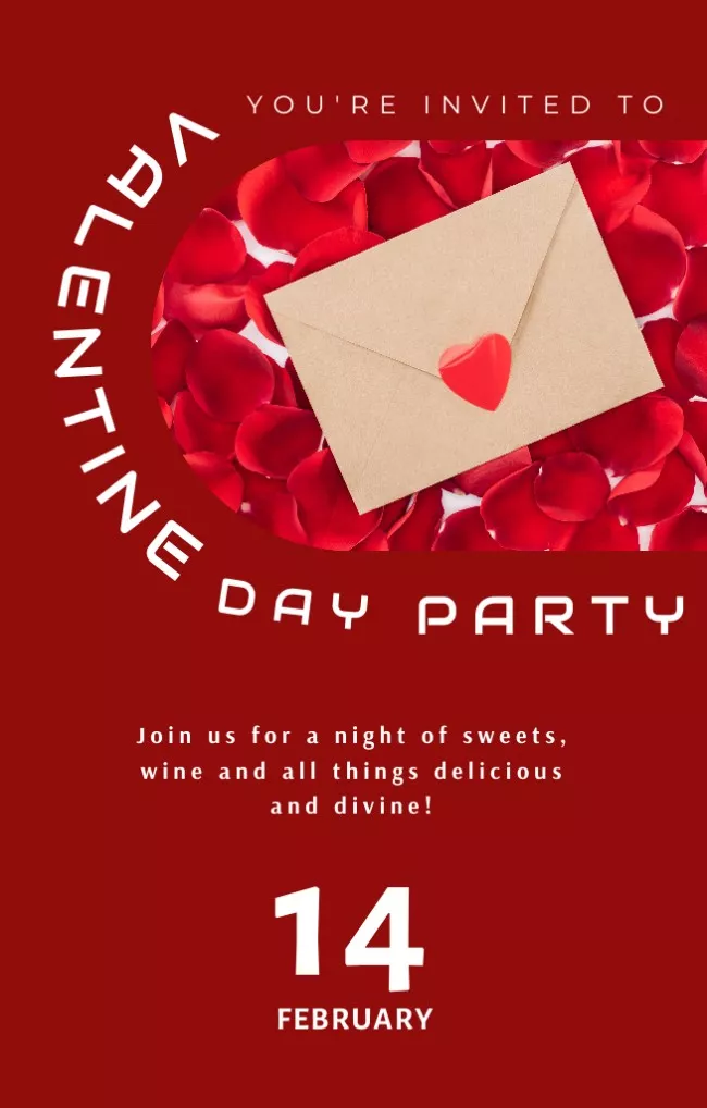 Valentine's Day Party Announcement with Romantic Letter on Red