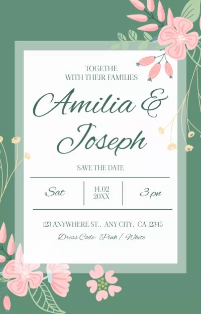 Floral Wedding Invitation on Green Wedding Invitations