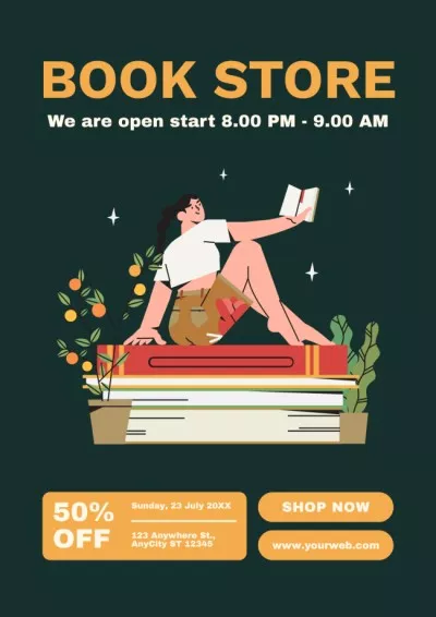 Bookstore Ad with Illustration of Reader Student council Posters
