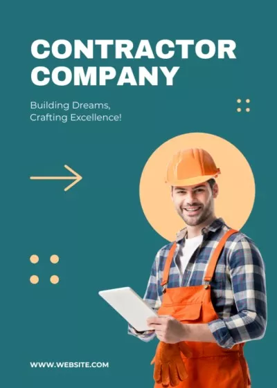 Contractor Company Services with Young Engineer Real Estate Flyers
