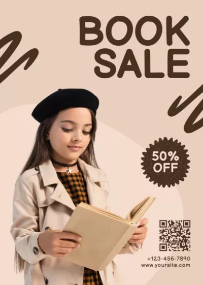 Books Sale Ad with Little Girl Reader Babysitting Flyers