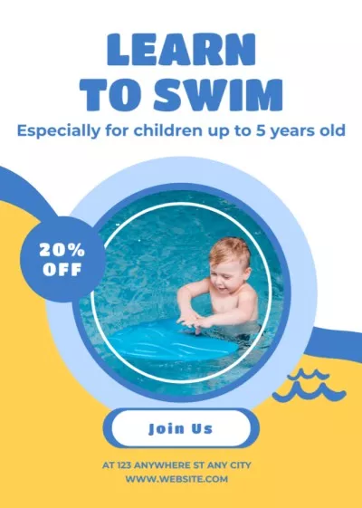 Toddler Swimming Courses with Cute Baby in Pool Babysitting Flyers