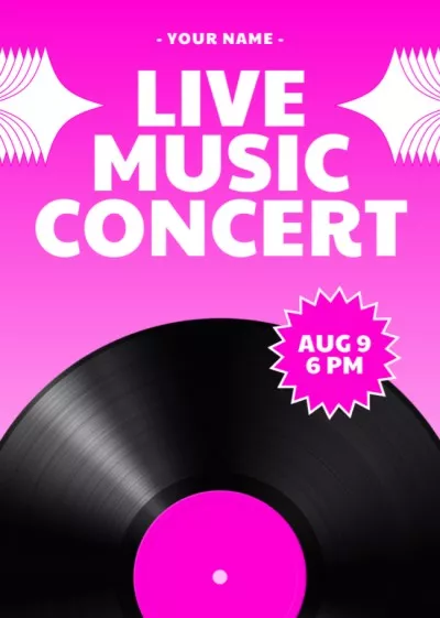 Announcement for Live Music Concert with Vinyl on Pink Music Band Flyers