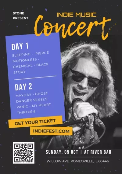 Indie Concert Announcement with Singer in Sunglasses Concert Posters