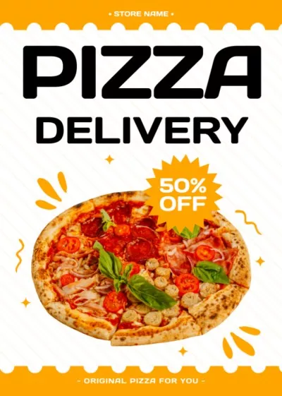 Discount on Delivery of Appetizing Pizza with Tomatoes and Basil Flyers