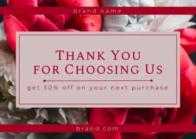 Discount Offer Layout with Photo of Flowers Thank You Cards