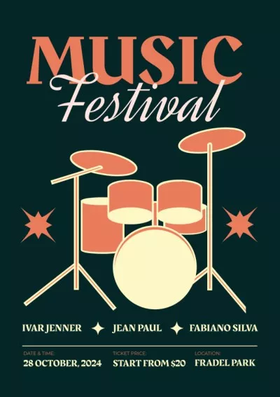 Awesome Music Festival Promotion With Drums Music Festival Posters