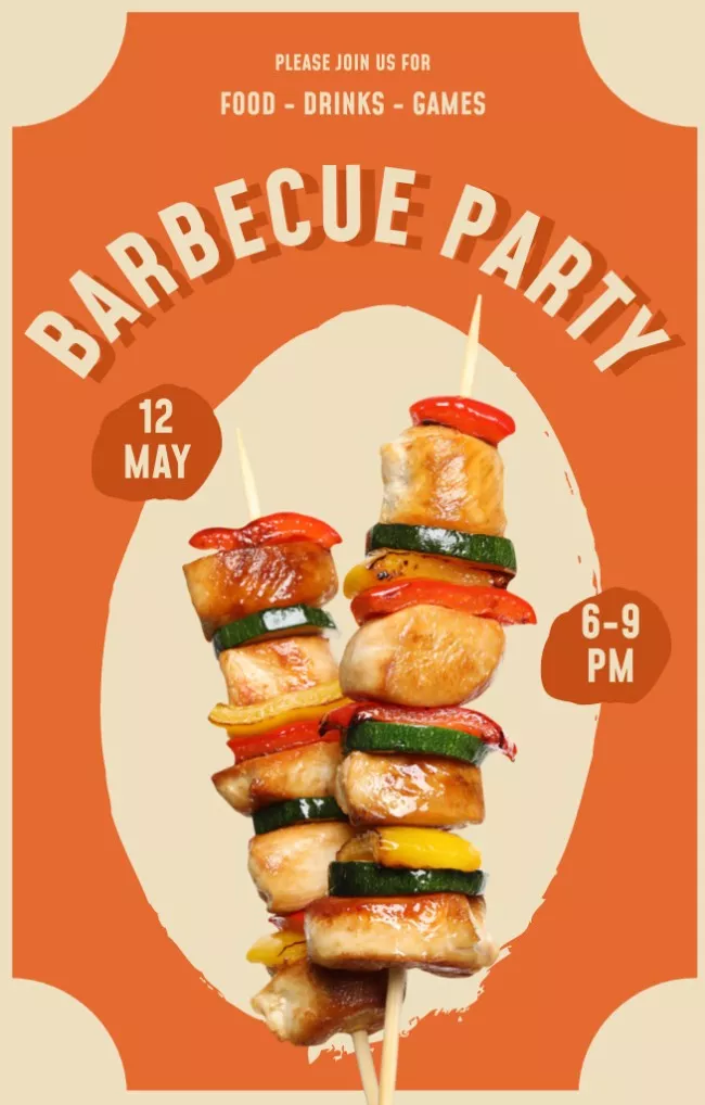 Barbecue Party Announcement on Orange
