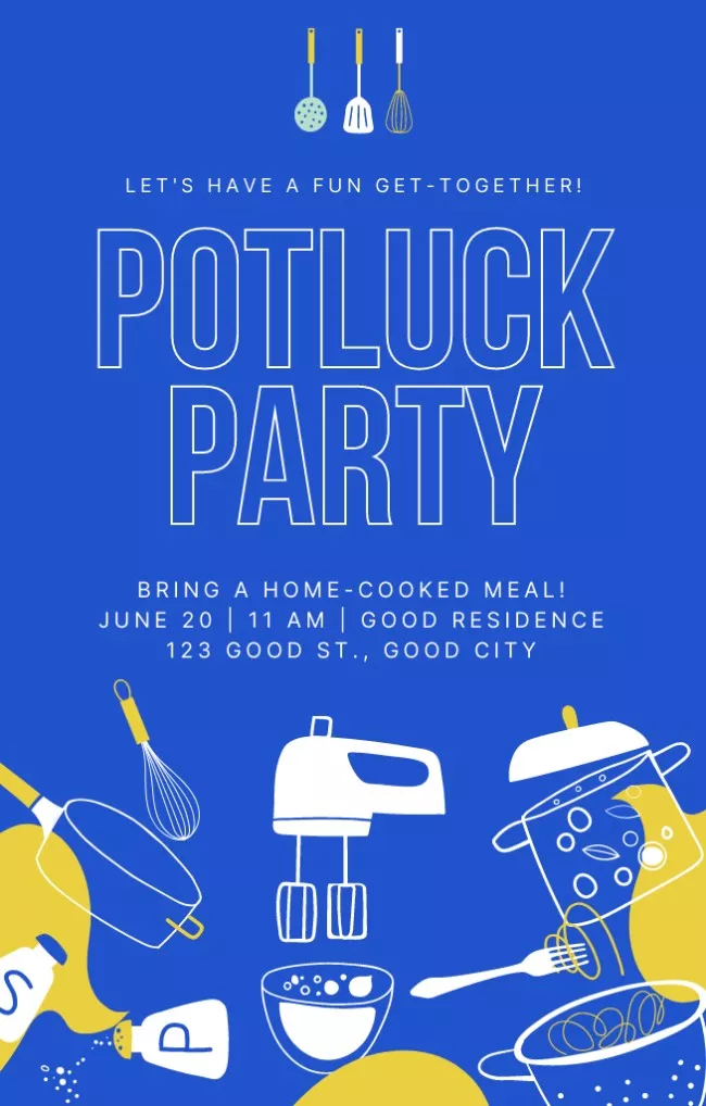 Potluck Party Ad on Blue