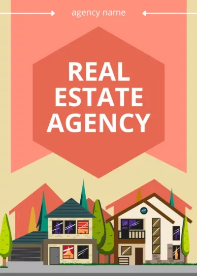 Real Estate Agency Ad with Illustration of Houses Real Estate Flyers