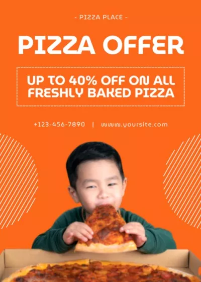 Baked Saucy Pizza With Discount Offer In Pizzeria Babysitting Flyers
